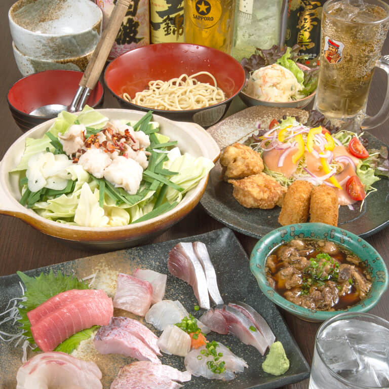 牛もつ鍋専門 まるとく 料理 鍋 刺し身など